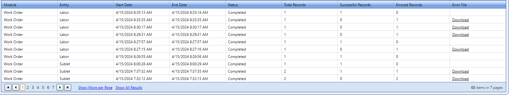 Mass Update Import Grid